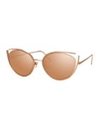 Cat-eye Open-temple Mirrored Sunglasses, Red Pattern
