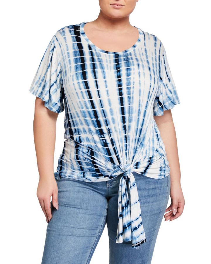 Plus Size Tie-dye Tie-front Tee