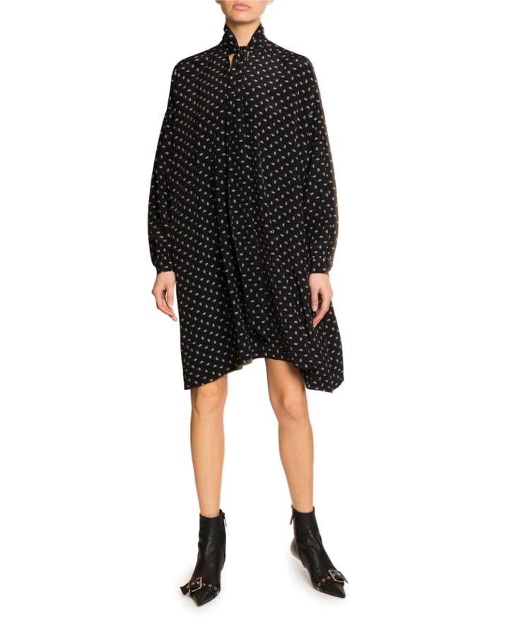 Long-sleeve Scarf Neck Silk-crepe Dress