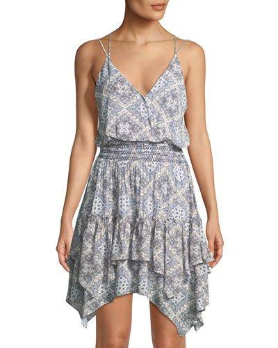 Double-strap Ruffled Printed Dress
