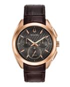 Men's 45mm Chronograph Leather Watch, Rose/brown