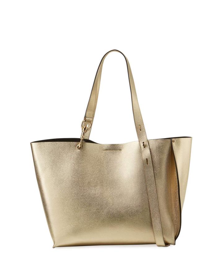 Stella Large Metallic Leather Shoulder Tote Bag