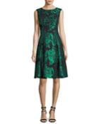 Sleeveless Embellished Floral Jacquard Cocktail Dress