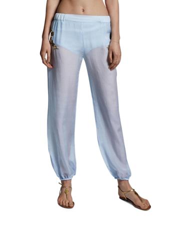 Jasmine Silk Chiffon Embroidered Trousers, Blue