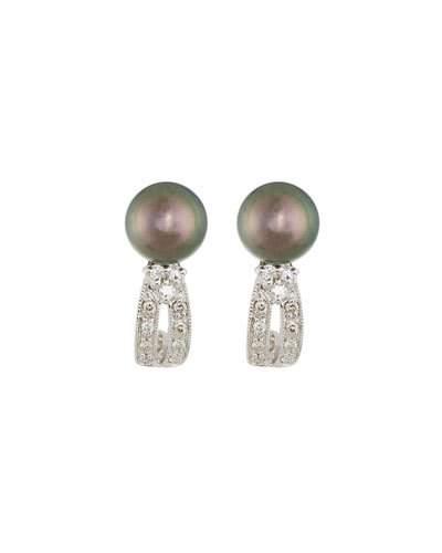 14k Black Pearl & Diamond Earrings