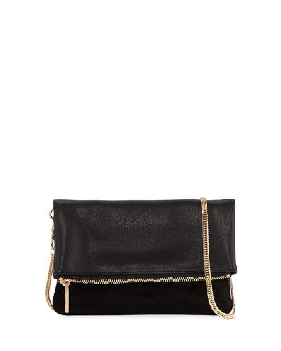 Smooth Fold-over Clutch Bag, Black