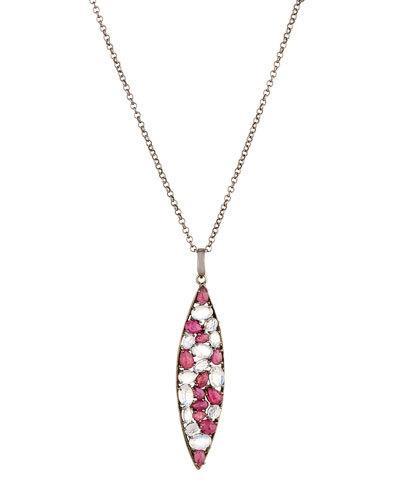 Composite Ruby & Rainbow Moonstone Marquise Pendant Necklace