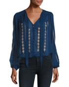Yoryu Embroidered Blouse, Blue/gold