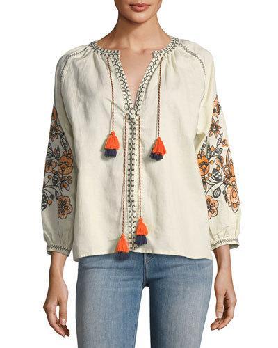 Adele Tassel-trim Embroidered Top