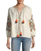Adele Tassel-trim Embroidered Top
