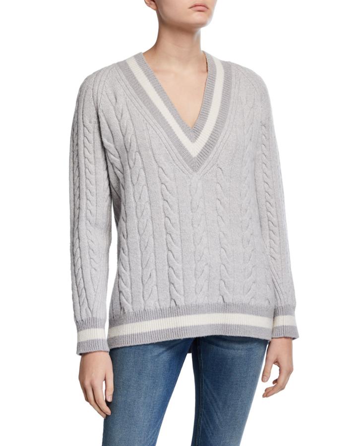 Theon V-neck Cable Knit Wool