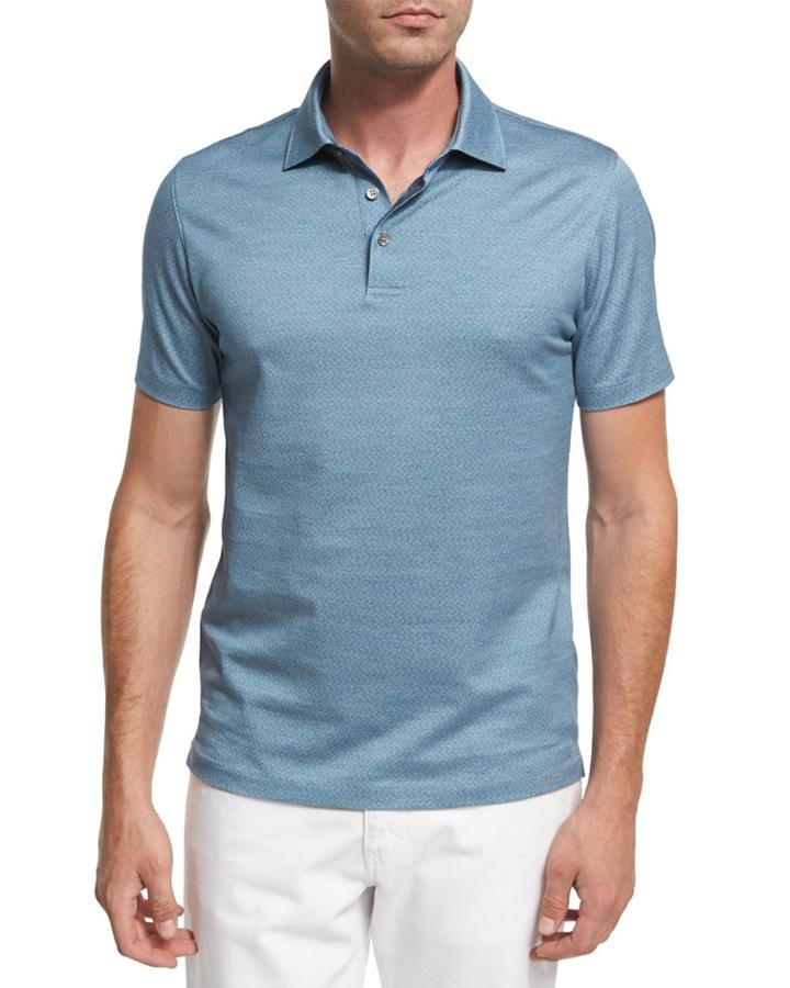 Maze Chevron Cotton Polo Shirt, Teal Blue