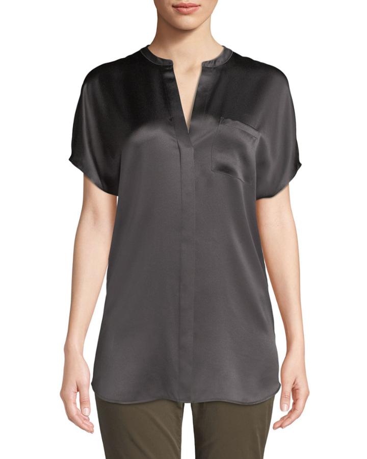 Silk Satin Popover Blouse