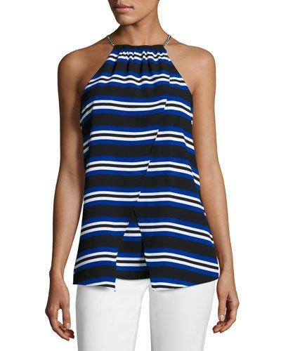Striped Crisscross Chain Tank, Blue Pattern