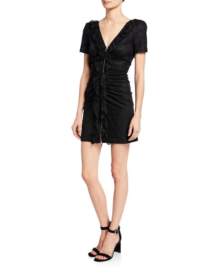 Lace Ruffle Mini Open-back Dress