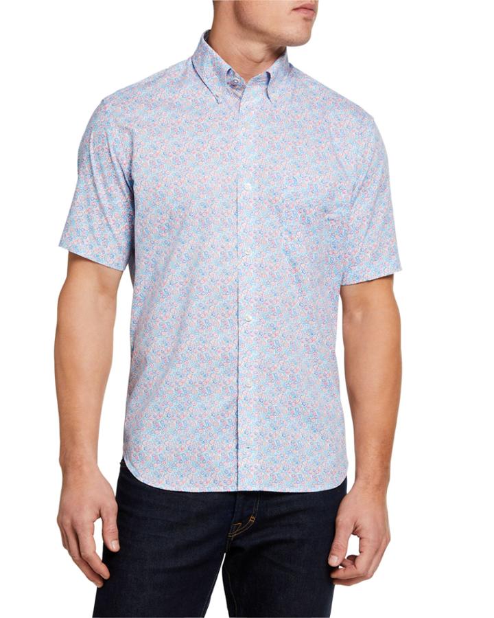 Men's Patterned Button-collar