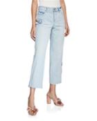 Jenna Floral Applique Frayed Straight Ankle Jeans
