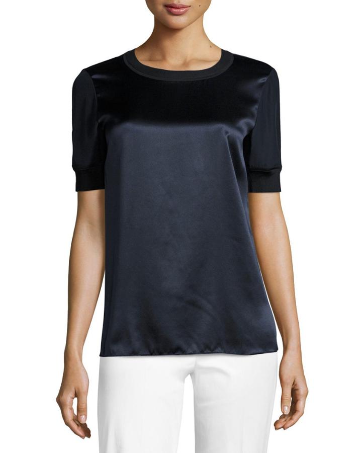Brona Short-sleeve Luxe Silk Charmeuse Blouse