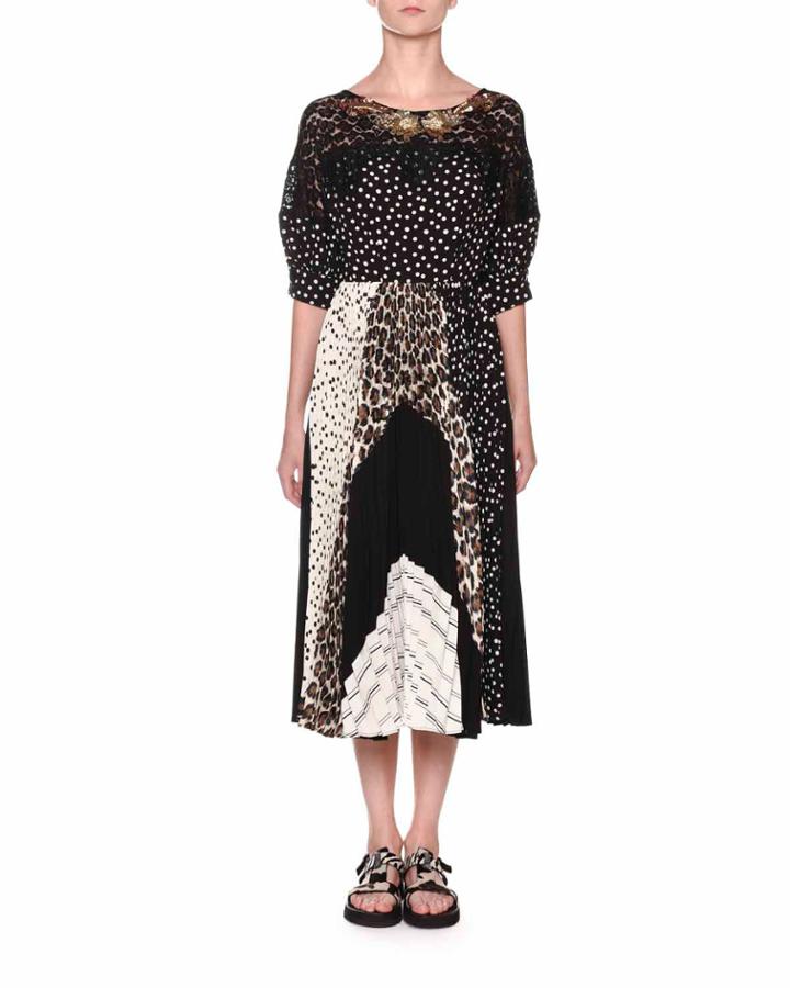 Puff-sleeve Patchwork Jersey Dress