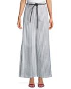 Side-slit Wide-leg Striped Pants W/ Rope Belt