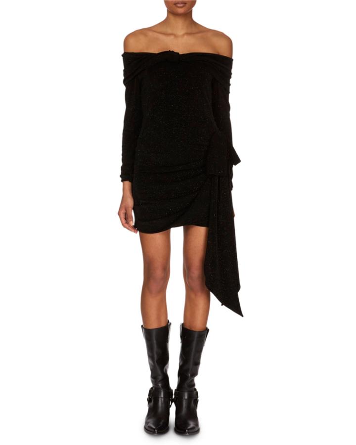 Off-the-shoulder Long-sleeve Jersey Mini Dress W/