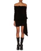Off-the-shoulder Long-sleeve Jersey Mini Dress W/