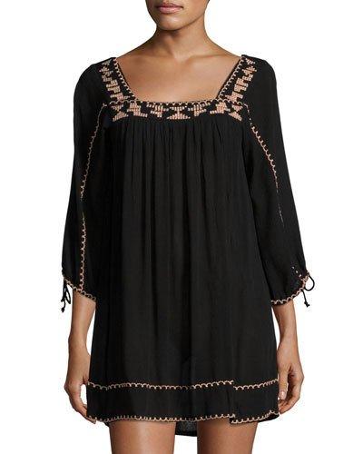 Emily Square-neck Swing Dress, Black
