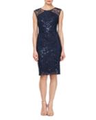 Floral-embroidered Sequined Cocktail Dress
