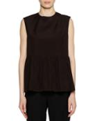 Crewneck Sleeveless Cotton Woven Peplum Tank Top