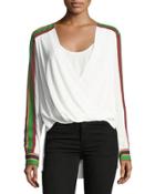 Striped-sleeve Wrap Top