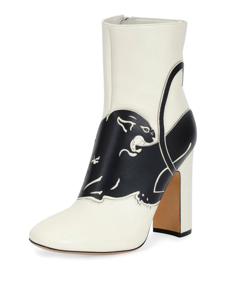Panther Leather 90mm Bootie, White