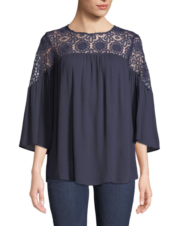 Lace-yoke Draped Blouse