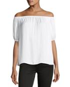 Off-the-shoulder Satin Top, White
