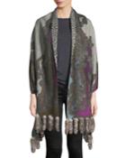 Reversible Wool Wrap W/fur Trim