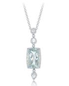 18k White Gold Aquamarine & Diamond Pendant Necklace