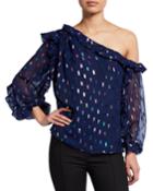 One-shoulder Metallic Chiffon Blouse