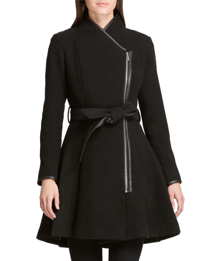 Asymmetric-zip Fit-&-flare Belted Jacket