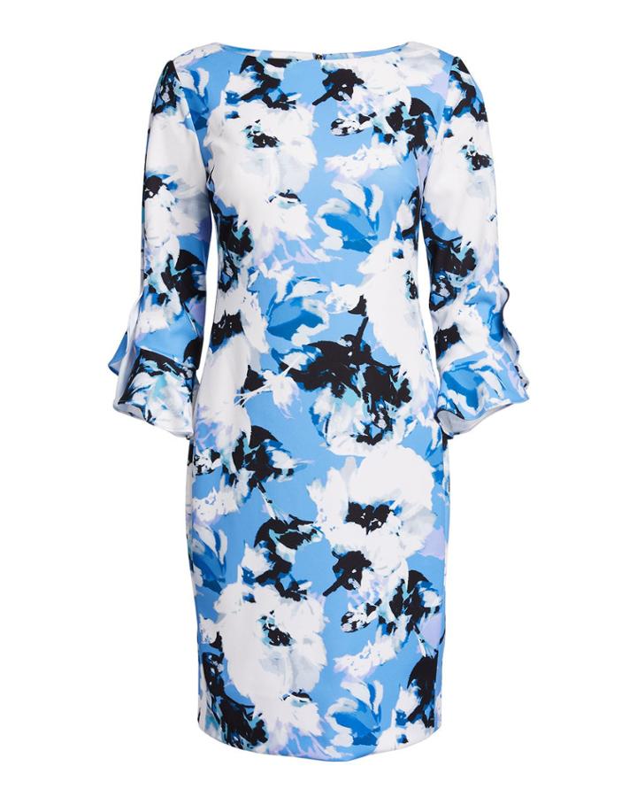 Tulip-sleeve Floral Scuba