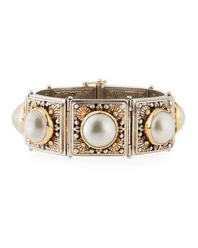 Silver & 18k Pearl Square-link Bracelet