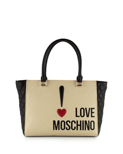 Exclamation Point Saffiano Faux-leather Tote, Ivory/black