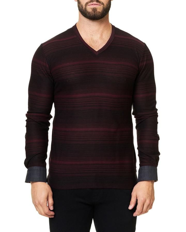 Men's Fitted Striped V-neck