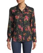 Printed Crepe Chiffon Button-front Blouse