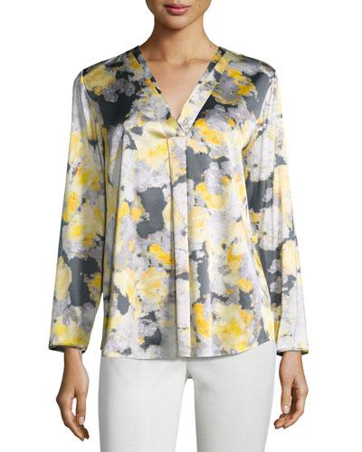 Libby Watercolor-print Silk-blend Top, Rock