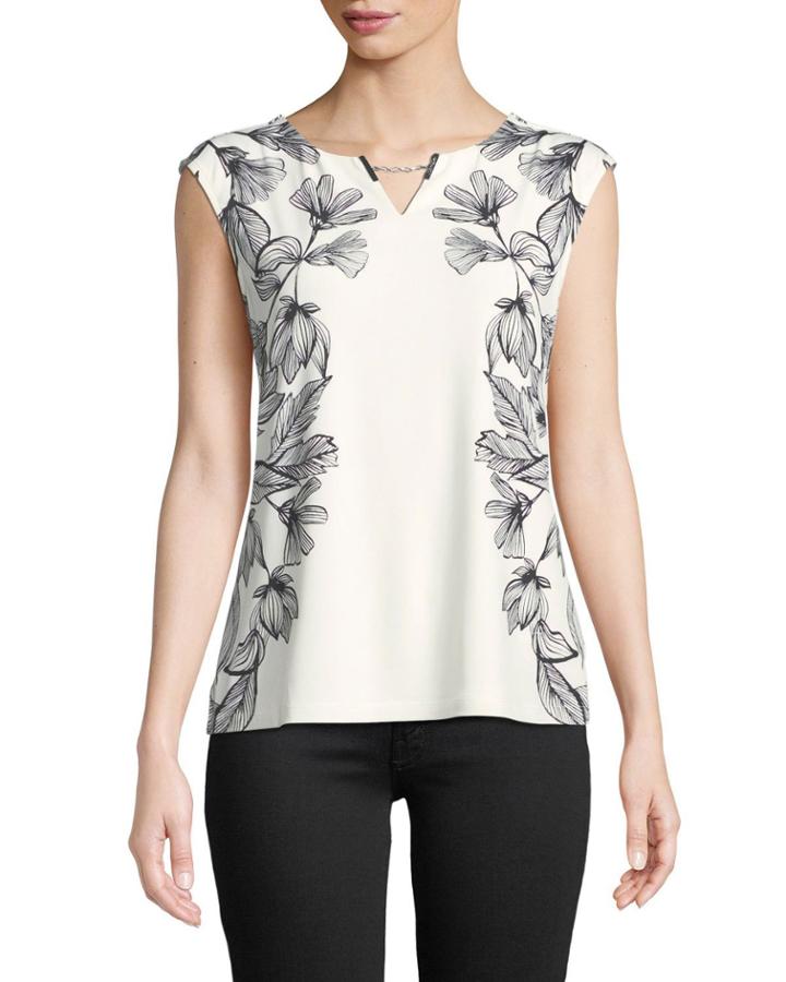Floral-print Chain-neck Sleeveless Blouse