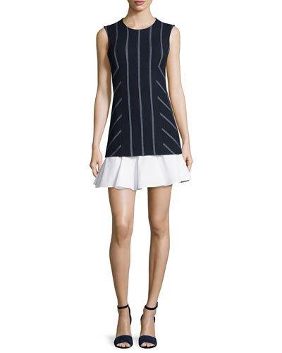 Sleeveless Striped Flounce Dress,