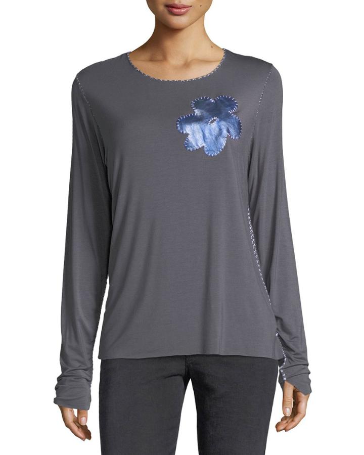 Long-sleeve Jersey T-shirt With Flower Detail