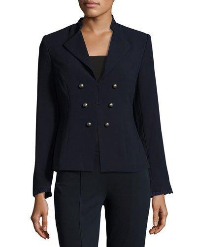 Pleated-back Ruffle-trim Jacket, Dark Navy