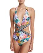 Tropical Cutout One-piece Swimsuit,