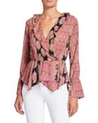 Long-sleeve Surplice Woven Top