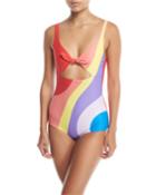 Adeline Tie-front Low-back Printed One-piece